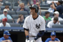 New York Yankees' Derek Jeter reacts during a sixth-inning at-bat in a baseball game against the Kansas City Royals at Yankee Stadium on Thursday, July 11, 2013, in New York. The Yankees beat the Royals 8-4. Jeter left the game early with a tight right quadriceps. (AP Photo/Seth Wenig)