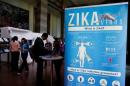 Material to prevent Zika infection by mosquitoes are displayed at the 68th World Health Assembly at the UN in Geneva