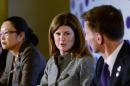 Then-health minister Rona Ambrose (C), pictured December 11, 2013 at a G8 meeting in London, is the new leader of Canada's Conservative party