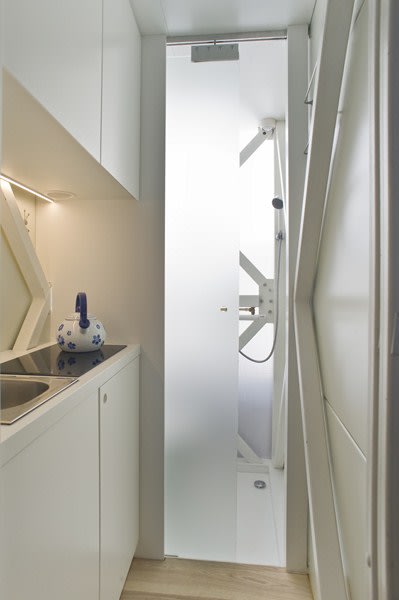 World's thinnest house Keret kitchen and wet room