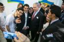 Benjamin Netanyahu (centre) poses for selfie pictures with young Jewish adults in the Masa educational programme before the weekly cabinet meeting on March 30, 2014 in Jerusalem