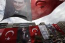 Halaskargazi street is decorated with huge Turkish flags and portraits of Mustafa Kemal Ataturk, ahead of Youth and Sports Day in central Istanbul