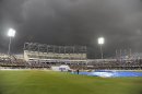 Stormclouds loom over the Rajiv Gandhi International Cricket Stadium in Hyderabad, on August 25, 2012