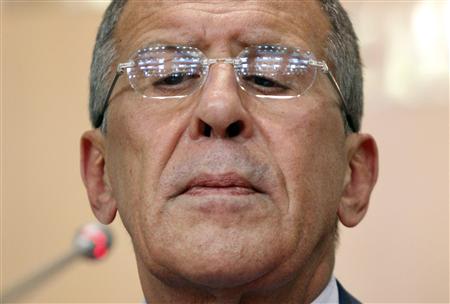 Russia's Foreign Minister Sergei Lavrov holds a news conference in Moscow