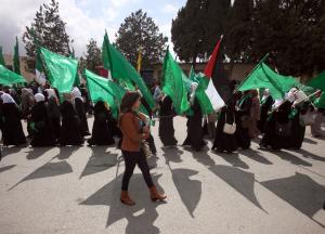 Palestinian students and supporters of the Hamas Islamist &hellip;