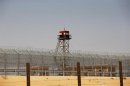 An observation tower painted in the colours of the Egyptian national flag is seen near the Nitzana crossing, along Israel's border with Egypt's Sinai desert