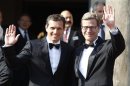 German Foreign Minister Westerwelle and his partner Mronz arrive for opening of Bayreuth Wagner opera festival in Bayreuth