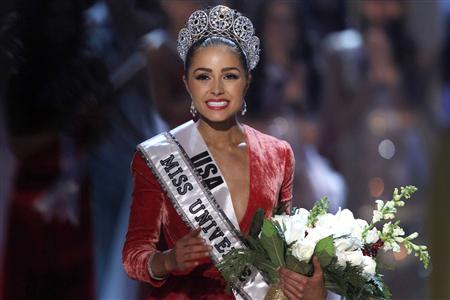 Miss USA Olivia Culpo reacts after being crowned during Miss Universe pageant in Las Vegas