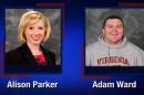 This TV video frame grab courtesy of WDBJ7-TV in Roanoke, Virginia shows reporter Alison Parker and cameraman Adam Ward who were killed in an attack at Bridgewater Plaza in Moneta, Virginia on August 26, 2015