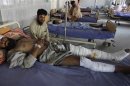 A man injured in a bomb attack in Upper Dir, seeks treatment after he was brought to Lady Reading hospital in Peshawar