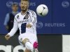 LA Galaxy's Beckham kicks the ball during the second half of their MLS soccer match against the Montreal Impact, in Montreal