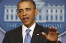 U.S. President Barack Obama gestures while talking at the White House in Washington