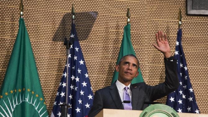 Barack Obama delivers a speech at the African Union Headquarters in Addis Ababa on July 28, 2015