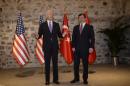 US Vice President Joe Biden (L) and Turkish President Ahmet Davutoglu meet on November 21, 2014, in Istanbul