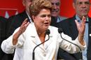 Re-elected Brazilian President Dilma Rousseff delivers a speech following her win in Brasilia on October 26, 2014