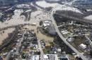 Submerged roads and houses are seen after several days of heavy rain led to flooding, in an aerial view over Union, Missouri