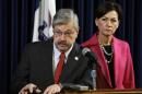 This photo taken Monday, Oct. 21, 2013 shows Iowa Gov. Terry Branstad, left, accompanied by Lt. Gov. Kim Reynolds, speaking during his weekly news conference at the Statehouse in Des Moines, Iowa. Fed up and ready to get off the sidelines, veteran Iowa Republicans are working to wrest control of the state GOP from the evangelicals, tea partyers and libertarians they blame for alienating longtime party loyalists. Led by Branstad, these Republicans want to grow the state party _ one that ideological crusaders have shaped over the past few years _ by bringing back into the fold pragmatic-minded voters while attracting more women and younger voters. (AP Photo/Charlie Neibergall)
