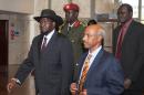 South Sudan's President Salva Kiir (L) walks prior to a meeting on March 3, 2015 in Addis Ababa, as part of the latest round of peace talks to end over 14 months of conflict