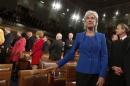 U.S. Department of Health and Human Services Secretary Kathleen Sebelius arrives before President Barack Obama's State of the Union speech on Capitol Hill in Washington