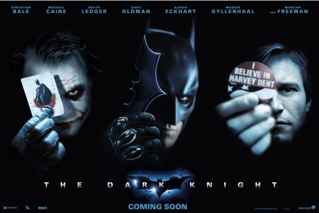 Heath Ledger Christian Bale Aaron Eckhart Batman Poster The Dark Knight Production Warner Brothers 2008
