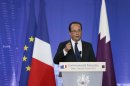 French President Francois Hollande speaks at the opening of the Lycee Franco-Qatarien Voltaire school in Doha