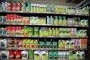 Weedkillers including Monsanto's Roundup are displayed for sale at a garden shop at Bonneuil-Sur-Marne
