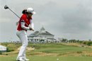 Inbee Park of South Korea hits her 2nd tee shot during the third round of the 2013 U.S. Women's Open golf championship at the Sebonack Golf Club in Southampton