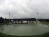 The playing surface at the Pallekele International Stadium covered with plastic sheeting