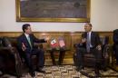President Barack Obama meets with Mexican President Enrique Peña Nieto at the state government palace in Toluca, Mexico on Wednesday, Feb. 19, 2014, before the seventh trilateral North American Leaders Summit Meeting. This year's theme is 