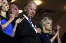 U.S. Vice President Biden and his wife Jill listen to Biden's son, Beau Biden, address the final session of the Democratic National Convention in Charlotte
