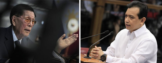 Word war: Senate president Juan Ponce Enrile vs. Senator Antonio Trillanes <span style="font-size:12.0pt;">(Joseph<br />
Vidal/PRIB/NPPA Images)</span>