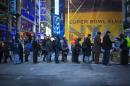 People line up for accessories on Broadway as preparations continue for Super Bowl XLVIII in New York