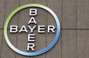 The logo of Germany's largest drugmaker Bayer HealthCare Pharmaceuticals is pictured on the front of its building in Berlin