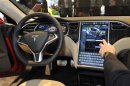 View of the interior of the Tesla Model S at the North American International Auto Show in Detroit