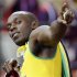 Jamaica's Usain Bolt celebrates winning the men's 100m final during the London 2012 Olympic Games at the Olympic Stadium