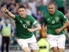 Republic of Ireland's Robbie Keane, left, reacts with Jon Walters after scoring a goal against the Faroe Islands during their World Cup 2014 Qualifying Group C match,  at the Aviva stadium, Dublin, Ireland, Friday, June 7, 2013.  (AP Photo/Peter Morrison)