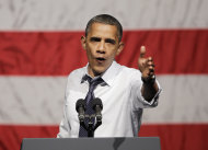 President Barack Obama gestures at a campaign stop in Oakland, Calif., Monday, July 23, 2012. (AP Photo/Paul Sakuma)