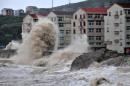 A huge wave hits the shore as Typhoon Fitow makes its landfall in Wenling, east China's Zhejiang province on October 6, 2013