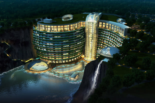 Sky-high hotels and resorts are invariably impressive – shooting up as if to kiss the clouds. But what if a resort was created inside a deep gorge - would it look equally spectacular? Here are some ar