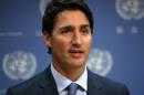 Canadian Prime Minister Justin Trudeau participates in a press briefing during the 71st Session of the United Nations General Assembly in Manhattan, New York
