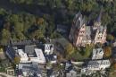 An aerial view shows the Limburg cathedral and the ensemble of the bishop's residence with private chapel in Limburg
