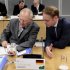 Germany's Finance Minister Wolfgang Schauble, left, and Germany's Central Bank Governor Dr. Jens Weidmann talk during the Informal Meeting of ECOFIN Ministers in Dublin Castle, Ireland, Saturday, April 13, 2013. (AP Photo/Peter Morrison)