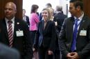 EU foreign policy chief Mogherini arrives at a meeting of EU foreign and defence ministers in Brussels