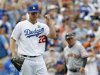 Los Angeles Dodgers' Kershaw pumps his fist as Dodgers defeat San Francisco Giants during MLB National League baseball game in Los Angeles