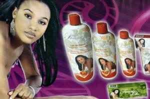 A large billboard advertises skin-lightening products …