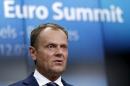 EU Council President Tusk addresses a news conference after an euro zone leaders summit in Brussels