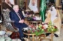 A picture released by the Saudi Press Agency on November 11, 2014 shows Saudi King Abdullah bin Abdul Aziz al-Saud (R) meeting Iraqi President Fuad Masum (L) in Riyadh