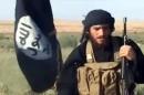 The spokesman for the Islamic State group, Abu Mohamed al-Adnani, seen speaking next to an Islamist flag at an undisclosed location