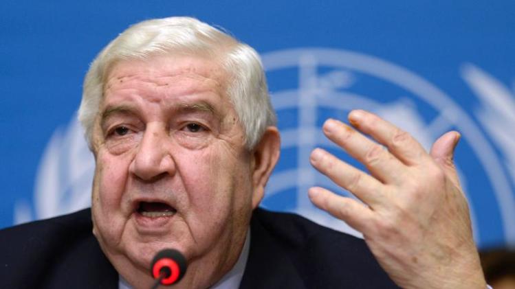 Syria&#39;s Foreign Minister Walid Muallem speaks during a press briefing on peace talks at the United Nations headquarters on January 31, 2014 in Geneva