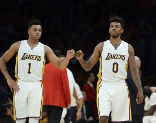 D'Angelo Russell, left, says 'pranks' are part of his relationship with Nick Young. (AP)